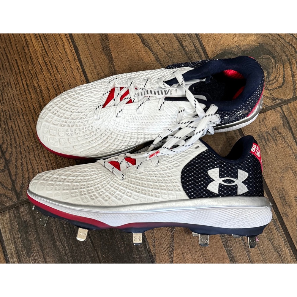 Under Armour Glyde 2.0 MT USA Softball Cleats White Navy‎ Red 3026602-100